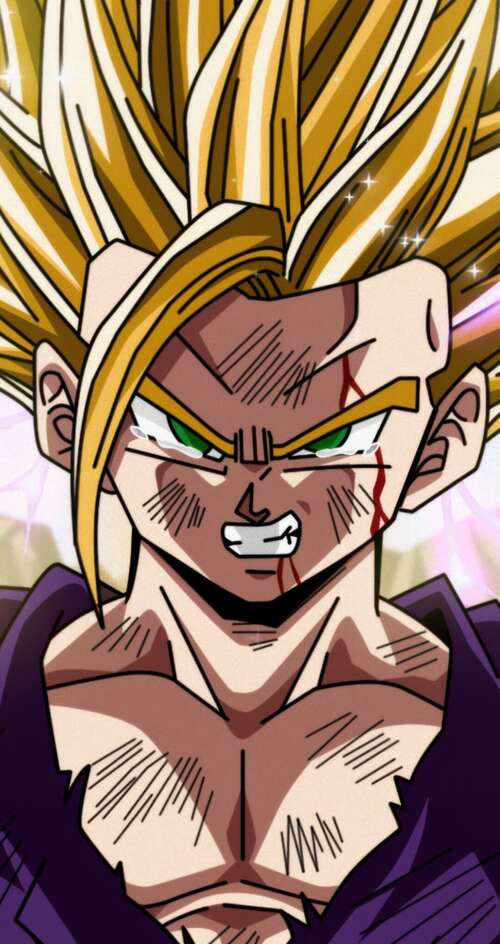 A high-definition, detailed portrait of Gohan from Dragon Ball Z. Sharp Aquos C10 free background