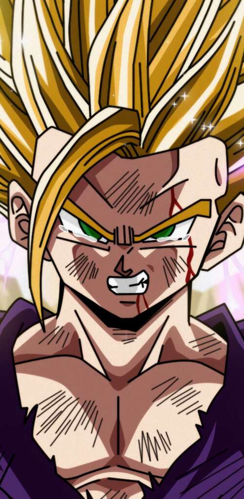 A high-definition, detailed portrait of Gohan from Dragon Ball Z. Huawei Mate 30 Pro free background