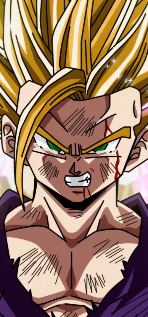 A high-definition, detailed portrait of Gohan from Dragon Ball Z. Samsung Galaxy S26 Ultra free wallpaper