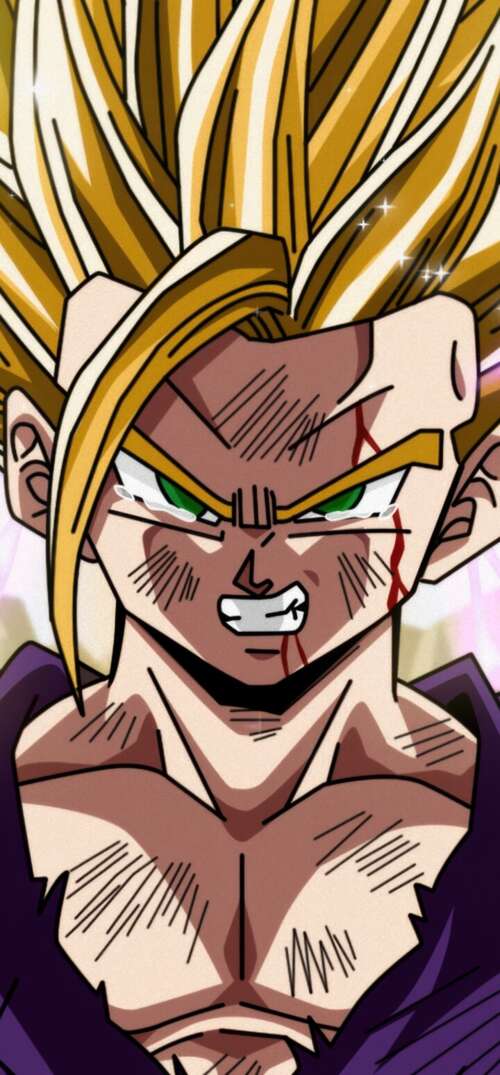 A high-definition, detailed portrait of Gohan from Dragon Ball Z. UmiDigi Umidigi X free background