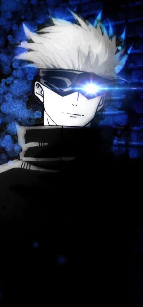 A striking portrait of Satoru Gojo from Jujutsu Kaisen against a dark, atmospheric... Samsung Galaxy S26 Ultra wallpaper