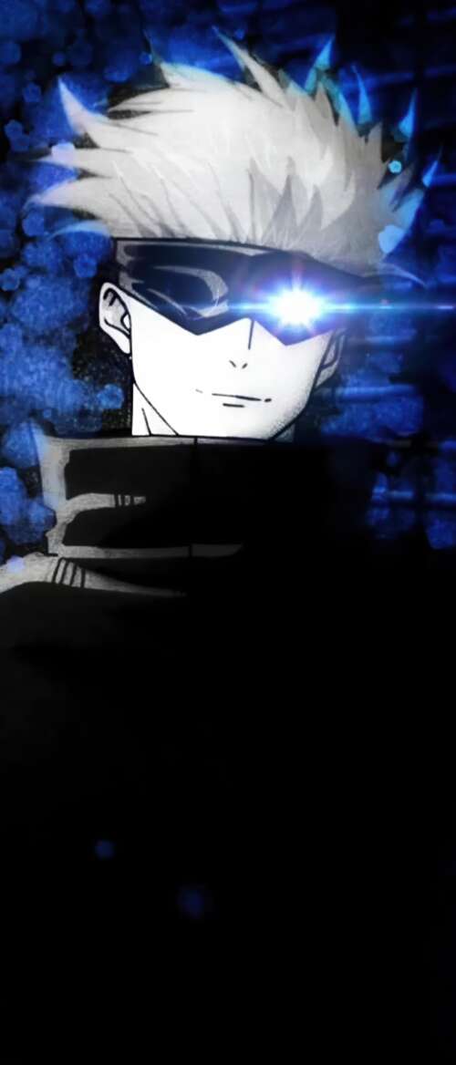 A striking portrait of Satoru Gojo from Jujutsu Kaisen against a dark, atmospheric... nubia Flip 3 lock screen wallpaper