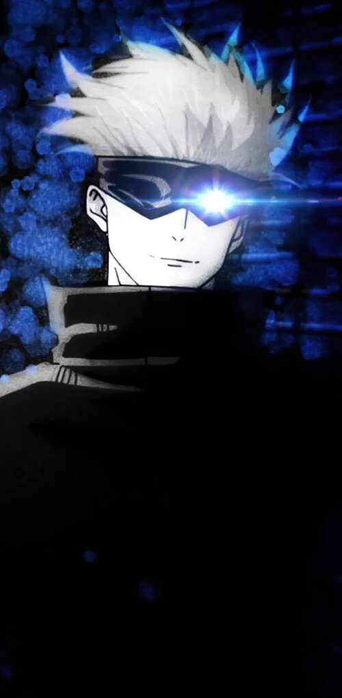 A striking portrait of Satoru Gojo from Jujutsu Kaisen against a dark, atmospheric... Huawei Mate 30 Pro high definition wallpaper