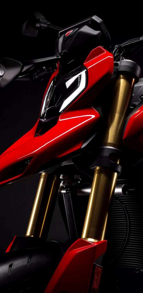 A high-detail, cinematic shot of a 2026 Ducati Hypermotard V2 motorcycle positioned... Huawei Mate 30 Pro free hd wallpapers