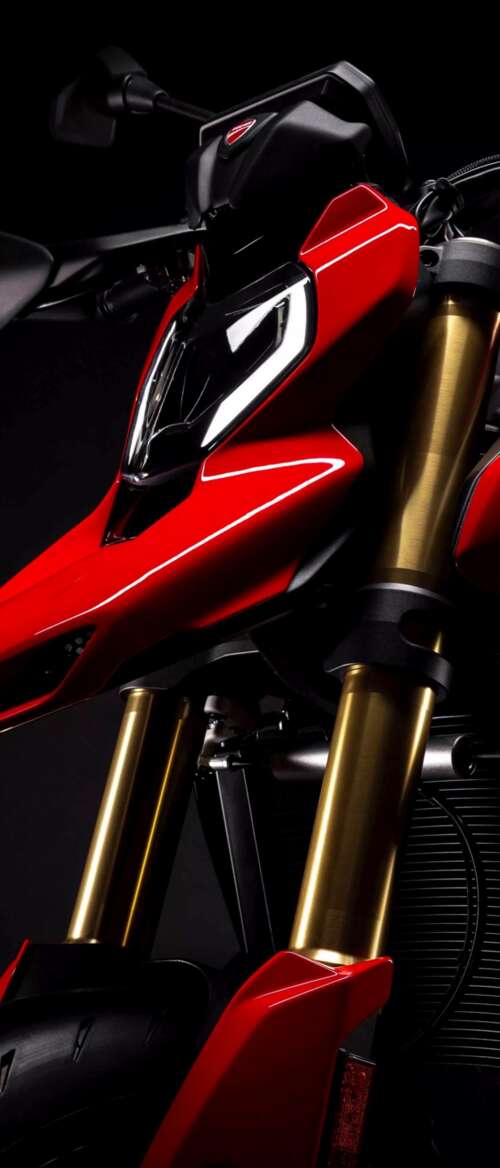 A high-detail, cinematic shot of a 2026 Ducati Hypermotard V2 motorcycle positioned... nubia Flip 3 mobile wallpaper