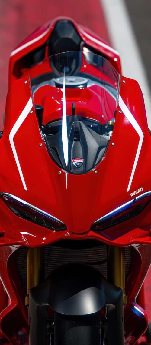 A sleek, red 2026 Ducati Panigale V4 R sports motorcycle in high detail. Cubot King Kong Power 5 hand phone wallpaper