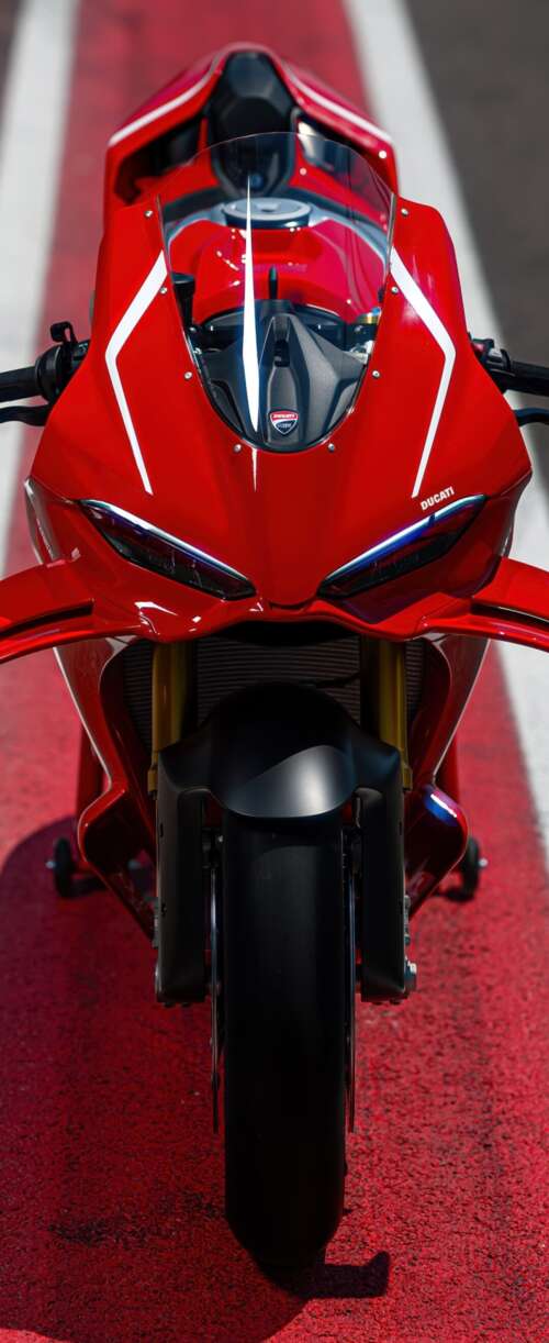 A high-detail view of a red 2026 Ducati Panigale V4 R sports motorcycle featuring... Samsung Galaxy Z Flip7 FE free background images
