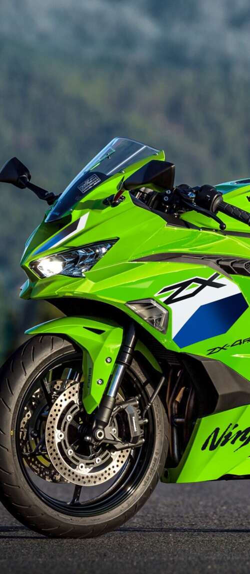 A sleek and futuristic 2026 Kawasaki Ninja ZX-4RR motorcycle featuring signature... Xiaomi Redmi 14C 5G wallpaper