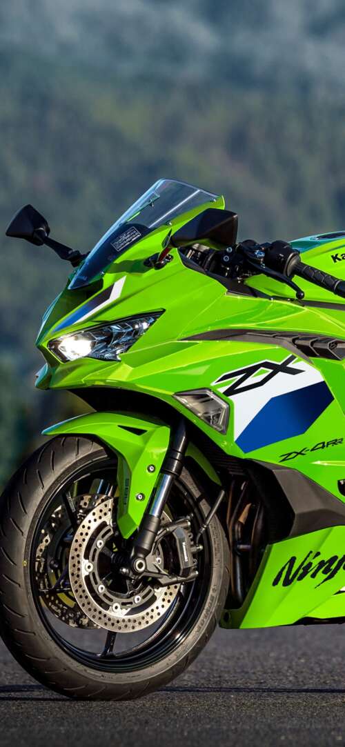 A sleek and futuristic 2026 Kawasaki Ninja ZX-4RR motorcycle featuring signature... Xiaomi Redmi 15 4G high definition wallpaper