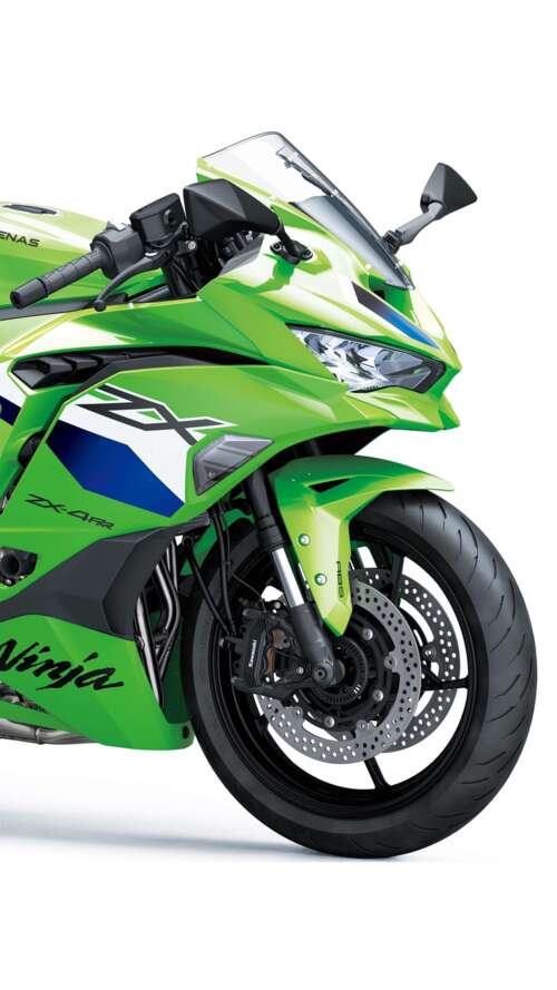 A high-detail rendering of the 2026 Kawasaki Ninja ZX-4RR motorcycle on a plain white... Apple iPhone SE 2022 download free wallpaper for phone