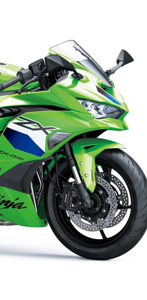 A high-detail rendering of the 2026 Kawasaki Ninja ZX-4RR motorcycle on a plain white... Huawei Mate 30 Pro download free phone wallpaper
