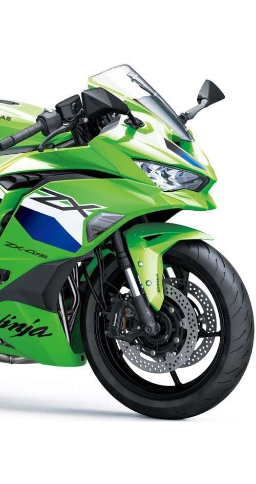 A high-detail rendering of the 2026 Kawasaki Ninja ZX-4RR motorcycle on a plain white... Sharp Aquos C10 download free phone wallpaper