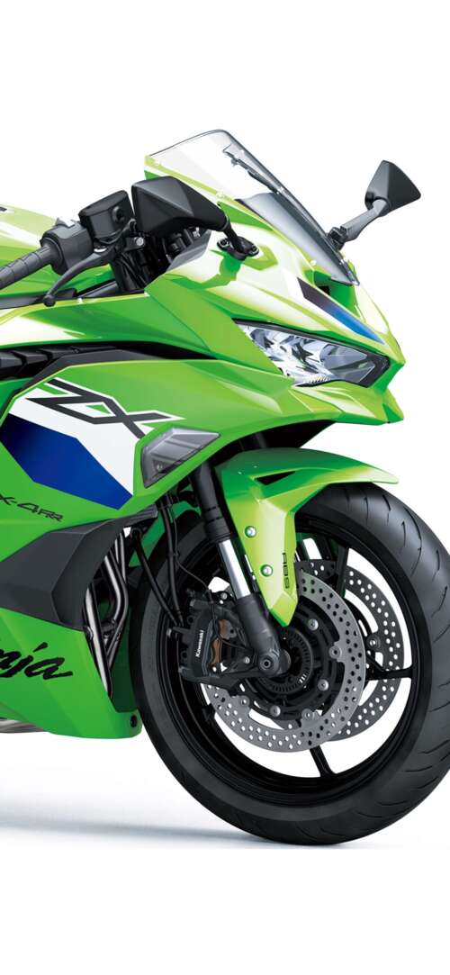 A high-detail rendering of the 2026 Kawasaki Ninja ZX-4RR motorcycle on a plain white... Xiaomi Redmi 15 4G hd background