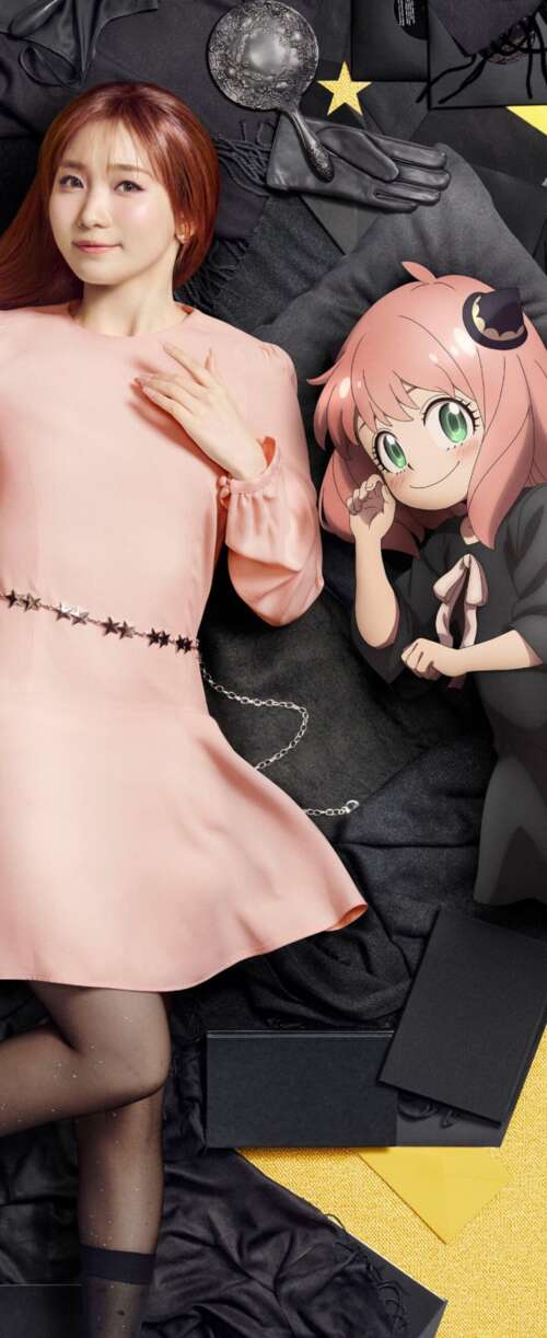 A detailed close-up portrait of Anya Forger from the anime Spy x Family. Samsung Galaxy Z Flip7 FE lock screen wallpaper