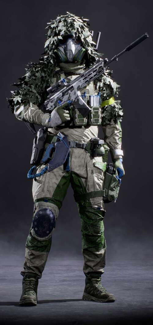 A tactical Recon sniper soldier in advanced military gear holding a precision rifle... realme C83 5G free background