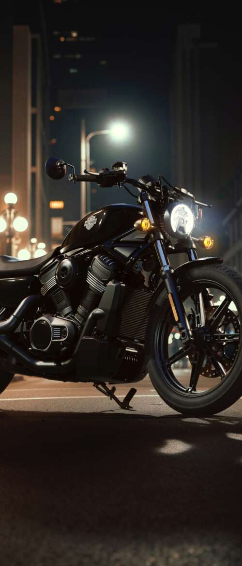 A Harley-Davidson Nightster motorcycle on a neon-lit city street in a futuristic... nubia Flip 3 hd background