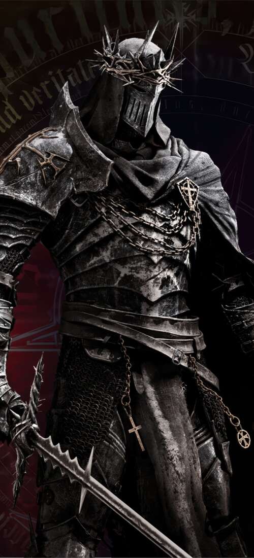 A heavy knight in dark gothic armor standing in a dark, atmospheric environment. Huawei Pura 90 Pro background images hd