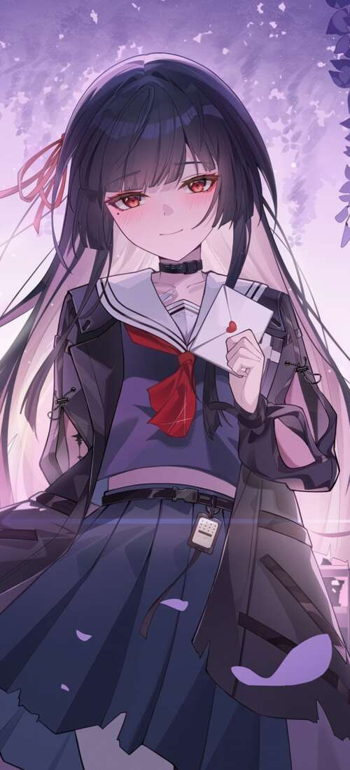 A beautiful anime girl with long purple hair and violet eyes, surrounded by a soft... Huawei Pura 80 pictures for wallpaper