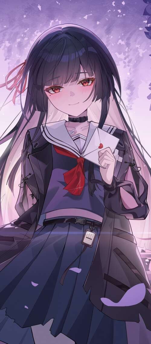 A beautiful anime girl with long purple hair and violet eyes, surrounded by a soft... Blackview XPLORE X1 hand phone wallpaper