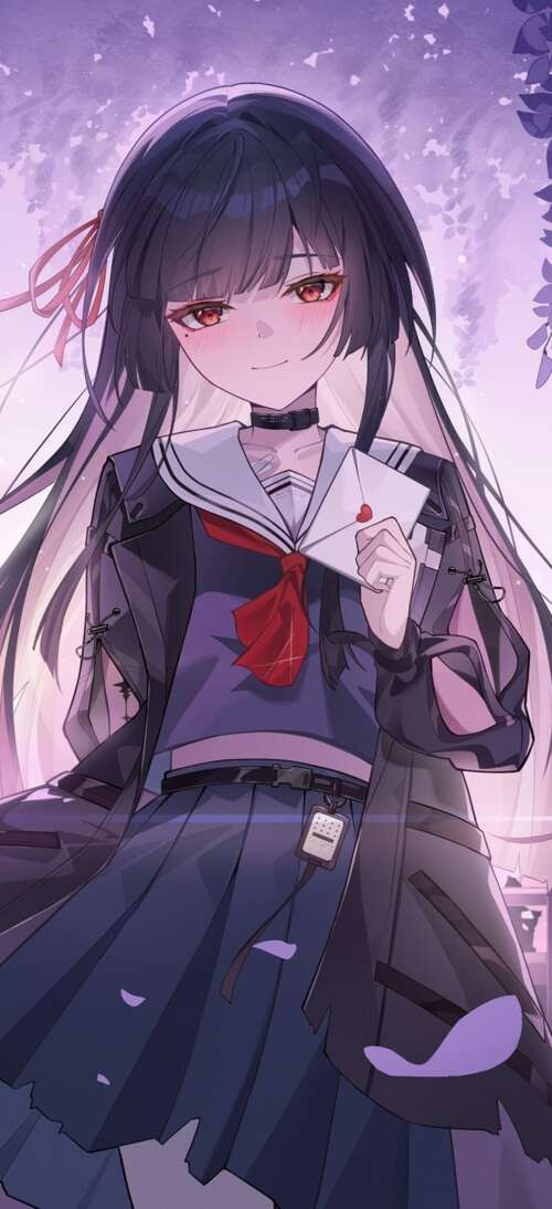 A beautiful anime girl with long purple hair and violet eyes, surrounded by a soft... Oppo K13 Turbo hd background