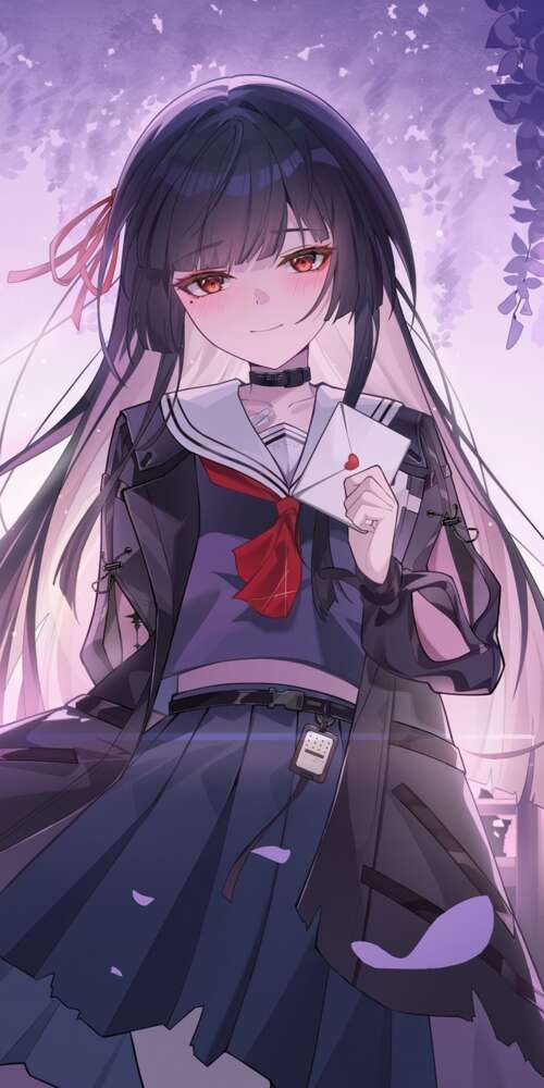 A beautiful anime girl with long purple hair and violet eyes, surrounded by a soft... Ulefone Rugking 2 Pro lock screen wallpaper
