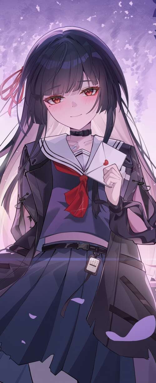 A beautiful anime girl with long purple hair and violet eyes, surrounded by a soft... Samsung Galaxy Z Flip7 FE cell phone backgrounds free