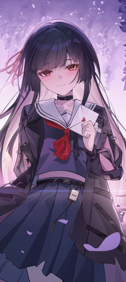 A beautiful anime girl with long purple hair and violet eyes, surrounded by a soft... itel CITY 100 download free wallpaper for phone