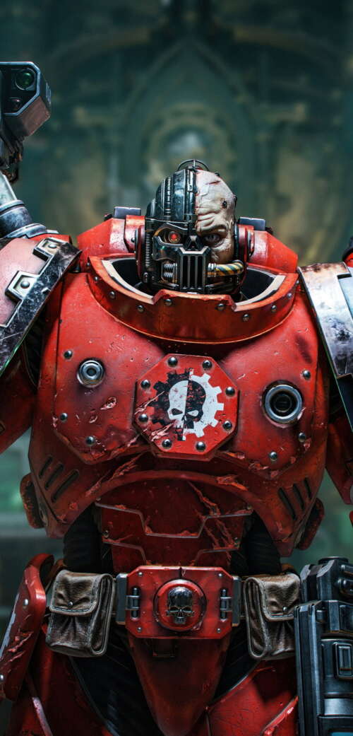 Lieutenant Titus from Warhammer 40,000: Space Marine 2 wearing blue power armor. high definition wallpaper