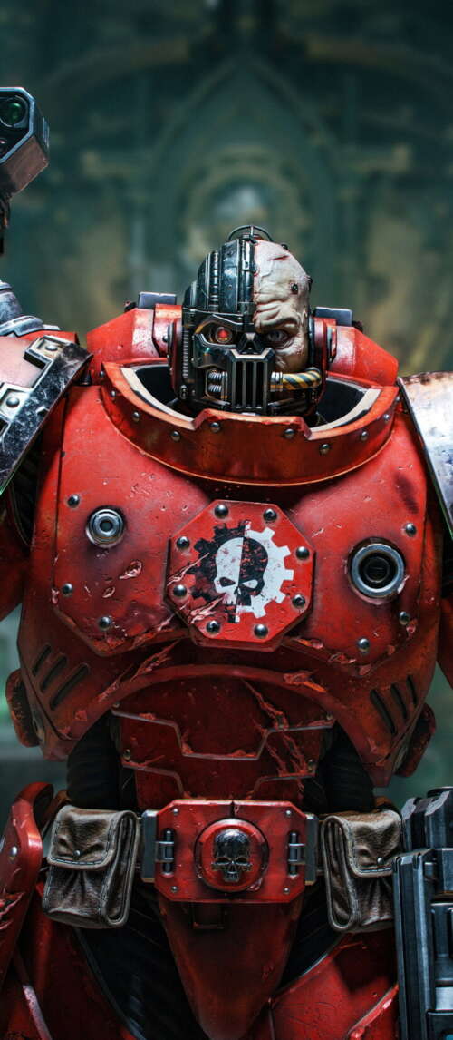 Lieutenant Titus from Warhammer 40,000: Space Marine 2 wearing blue power armor. Xiaomi Redmi 14C 5G cell phone backgrounds free