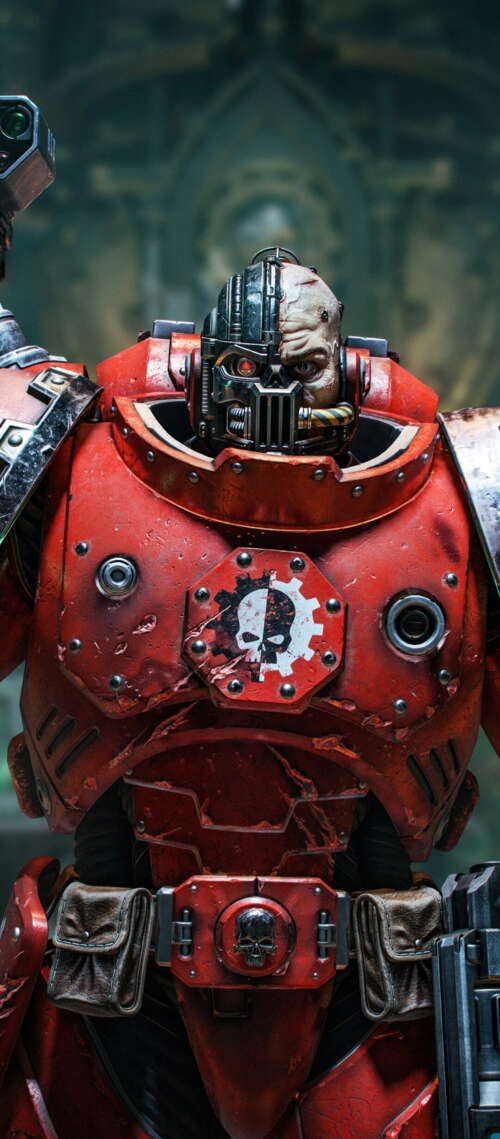 Lieutenant Titus from Warhammer 40,000: Space Marine 2 wearing blue power armor. Xiaomi Redmi A7 Pro