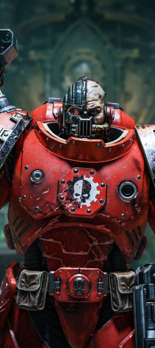 Lieutenant Titus from Warhammer 40,000: Space Marine 2 wearing blue power armor. Vivo iQOO Z10 Turbo wallpapers for android