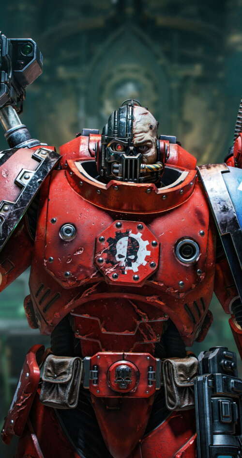 Lieutenant Titus from Warhammer 40,000: Space Marine 2 wearing blue power armor. Sharp Aquos C10 high definition wallpaper