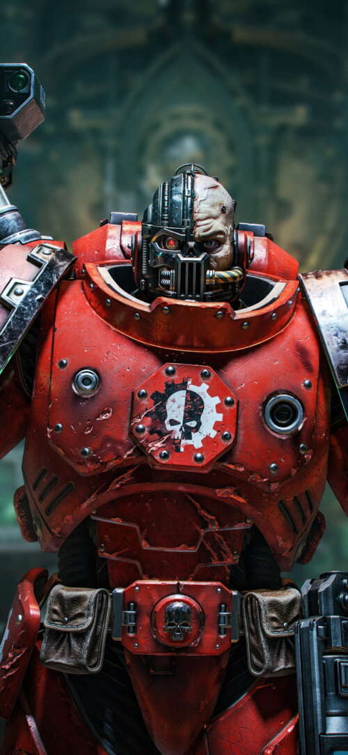 Lieutenant Titus from Warhammer 40,000: Space Marine 2 wearing blue power armor. Xiaomi Redmi 15 4G free wallpaper