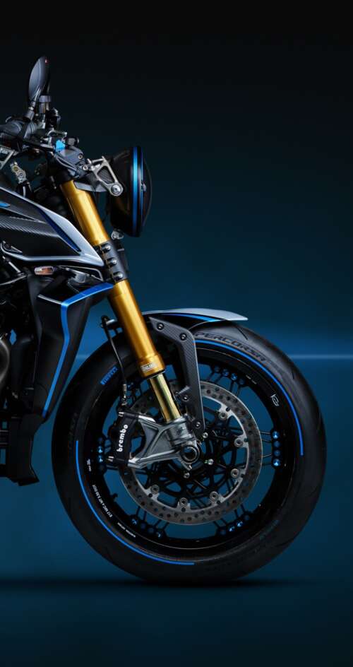A highly detailed, close-up view of the MV Agusta Rush Titanio naked motorcycle featuring... Sharp Aquos C10 free background