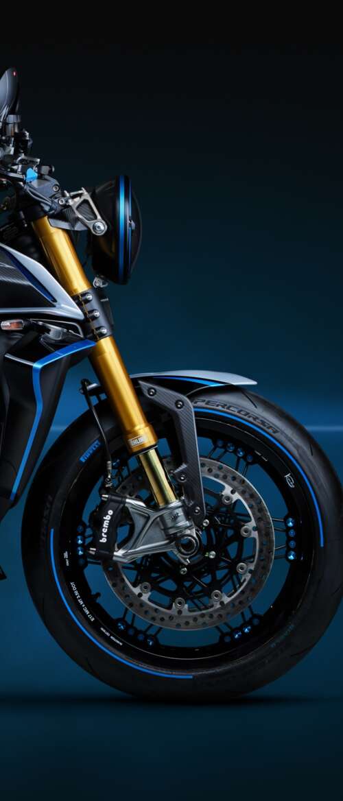 A highly detailed, close-up view of the MV Agusta Rush Titanio naked motorcycle featuring... nubia Flip 3 wallpapers for android