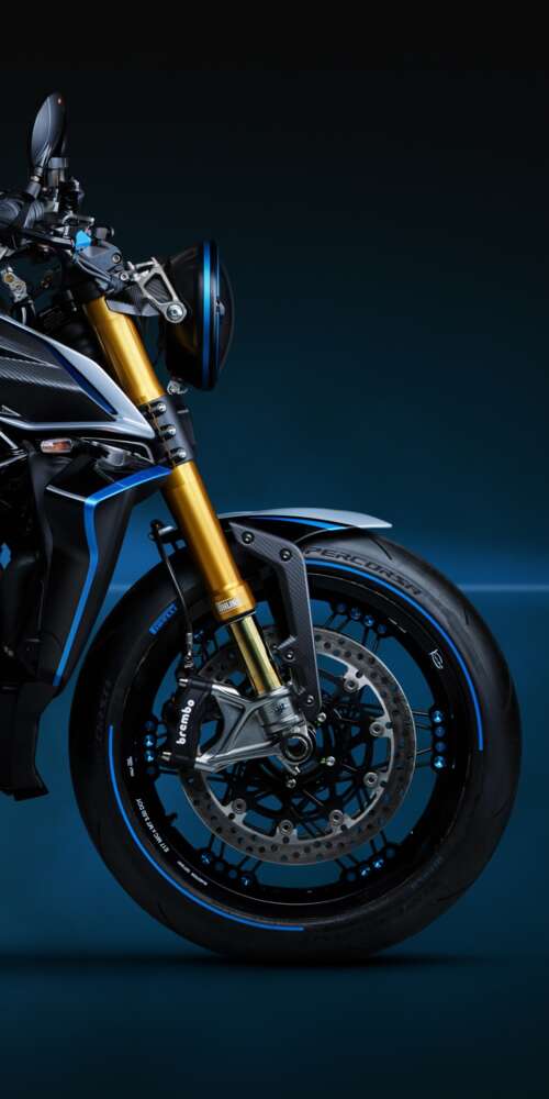 A highly detailed, close-up view of the MV Agusta Rush Titanio naked motorcycle featuring... Ulefone Armor X32 Pro 4G free hd wallpapers