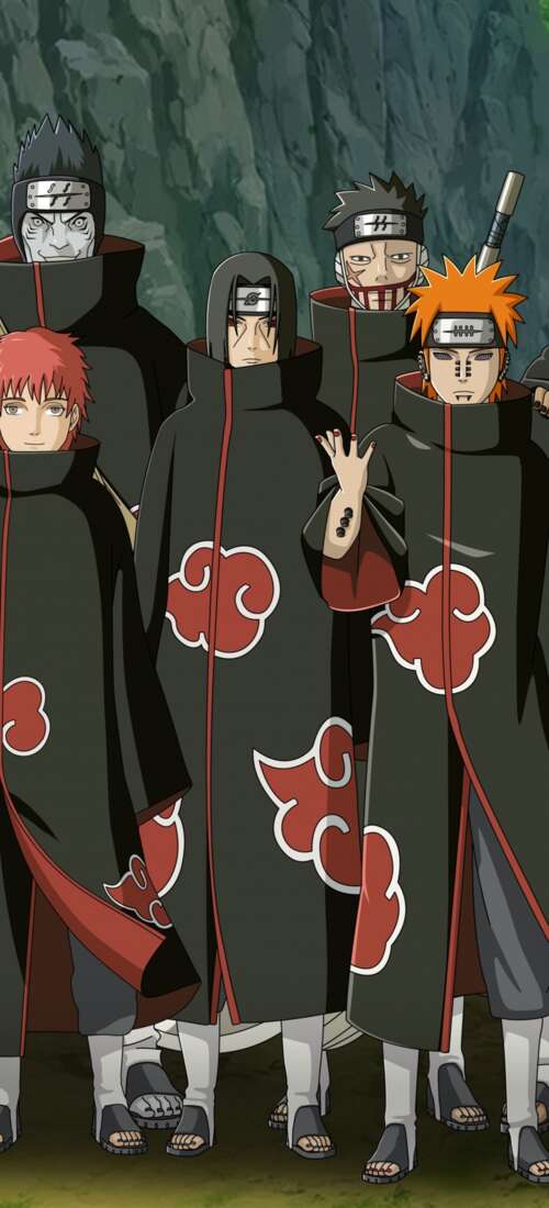 The Akatsuki members, including Pain (Nagato), wearing their iconic black cloaks... Huawei Pura 90 Pro high definition wallpaper