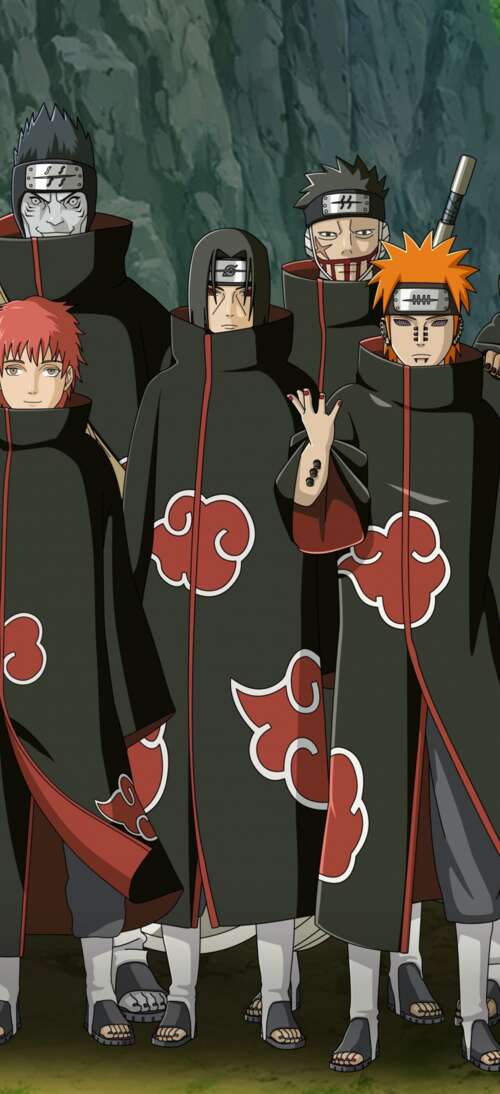 The Akatsuki members, including Pain (Nagato), wearing their iconic black cloaks... Oppo K13 Turbo Pro background images hd