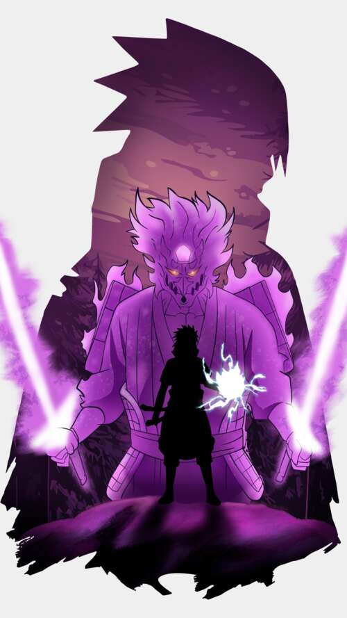 Sasuke Uchiha from Naruto showcasing his purple Susanoo aura on a white background Apple iPhone SE 2022