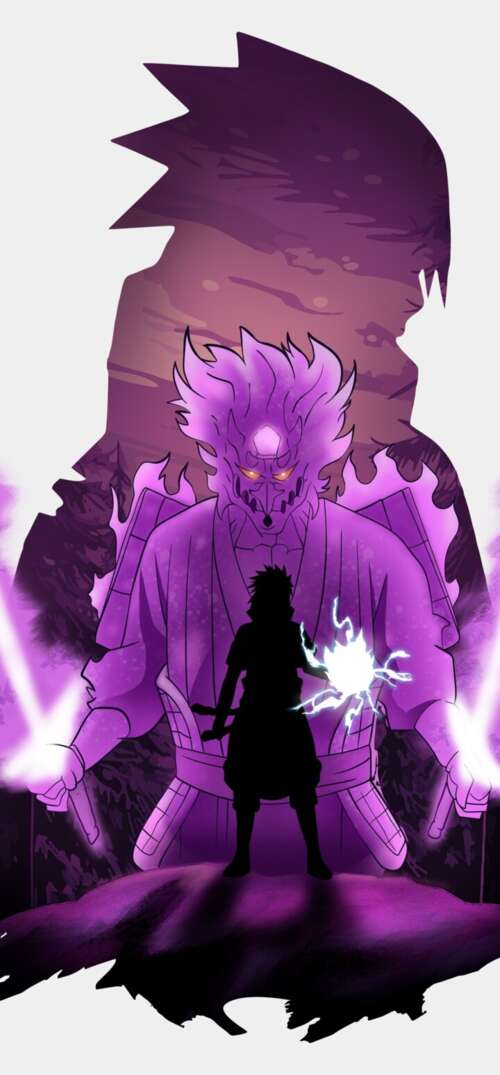 Sasuke Uchiha from Naruto showcasing his purple Susanoo aura on a white background UmiDigi Umidigi X mobile wallpaper