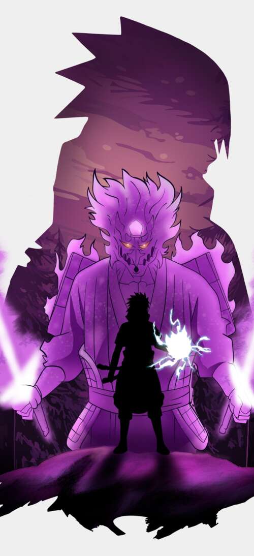 Sasuke Uchiha from Naruto showcasing his purple Susanoo aura on a white background realme GT 7T background images hd