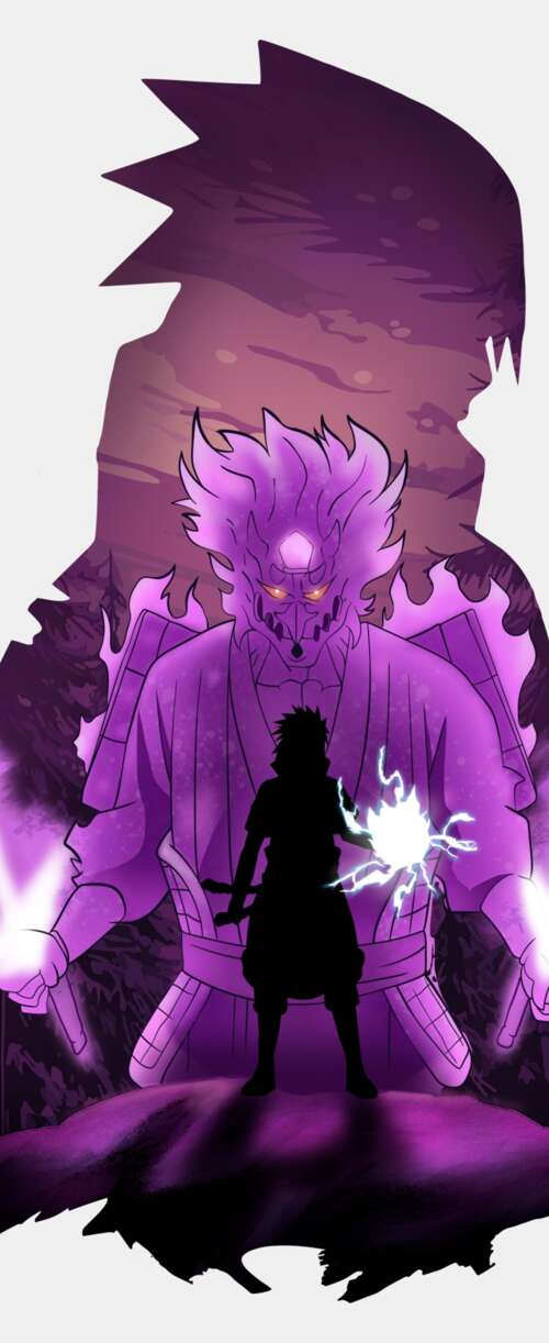 Sasuke Uchiha from Naruto showcasing his purple Susanoo aura on a white background Samsung Galaxy Z Flip7 FE lock screen wallpaper