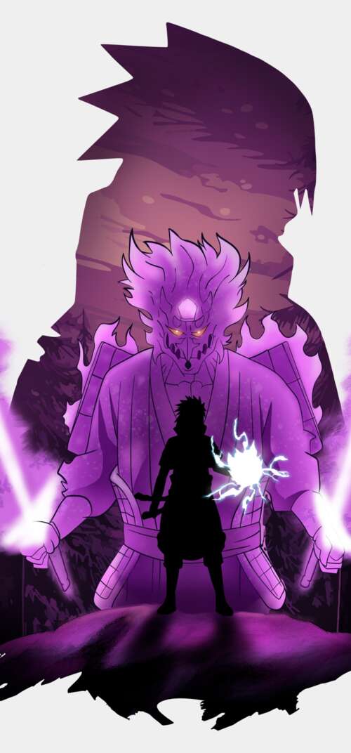 Sasuke Uchiha from Naruto showcasing his purple Susanoo aura on a white background Samsung Galaxy S26 Ultra hd background
