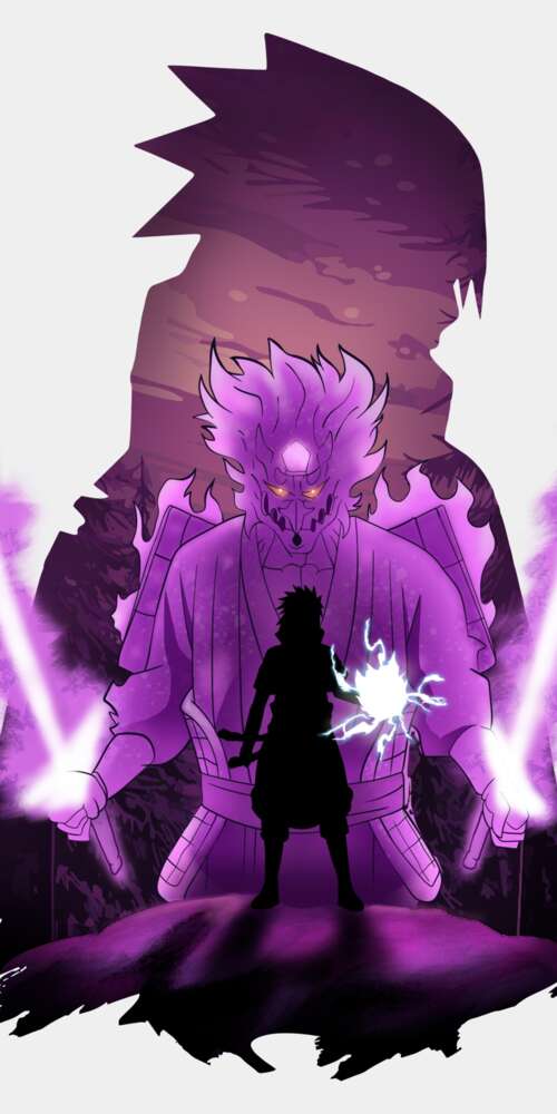 Sasuke Uchiha from Naruto showcasing his purple Susanoo aura on a white background Ulefone Armor X32 Pro 4G free background images
