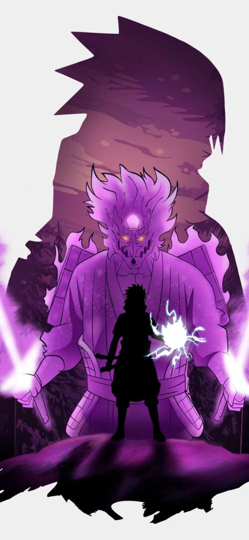Sasuke Uchiha from Naruto showcasing his purple Susanoo aura on a white background Xiaomi Redmi 15 4G wallpaper photo gallery download