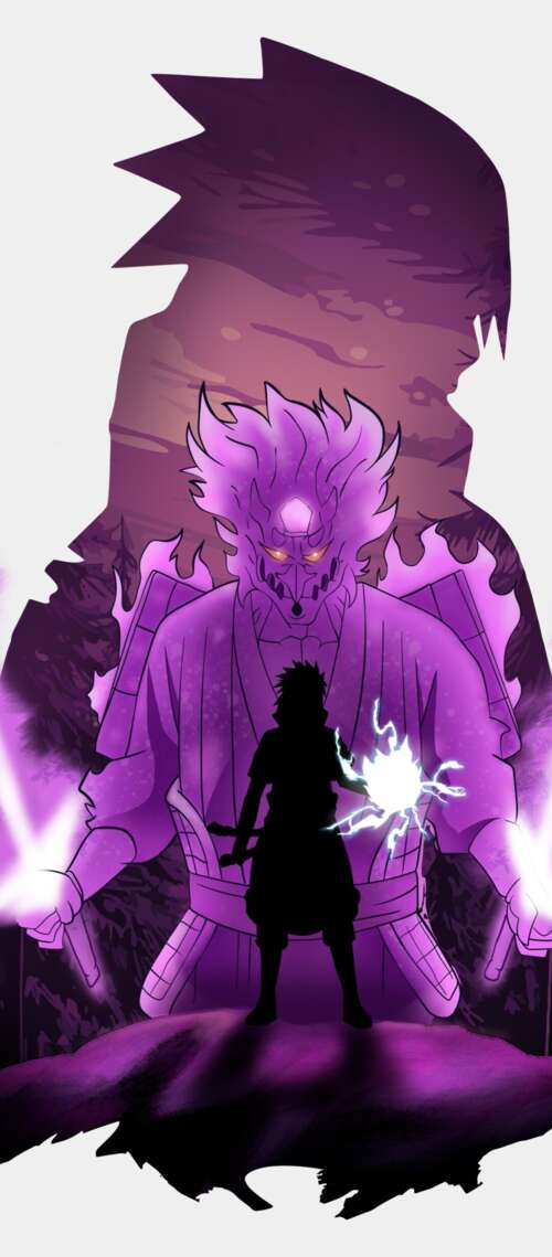Sasuke Uchiha from Naruto showcasing his purple Susanoo aura on a white background Blackview XPLORE 1 Pro mobile wallpaper
