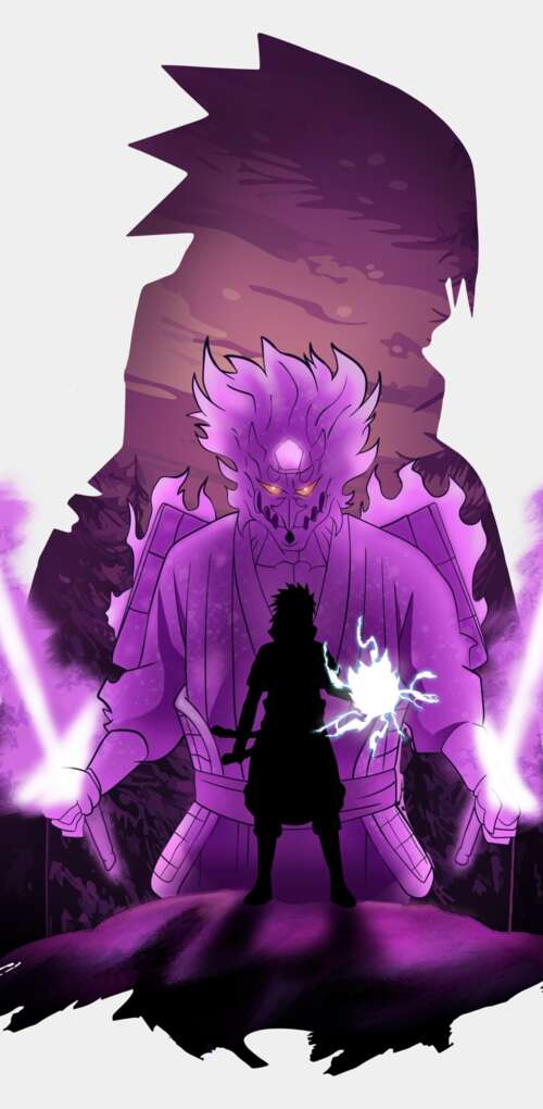 Sasuke Uchiha from Naruto showcasing his purple Susanoo aura on a white background Huawei Mate 30 Pro mobile wallpaper