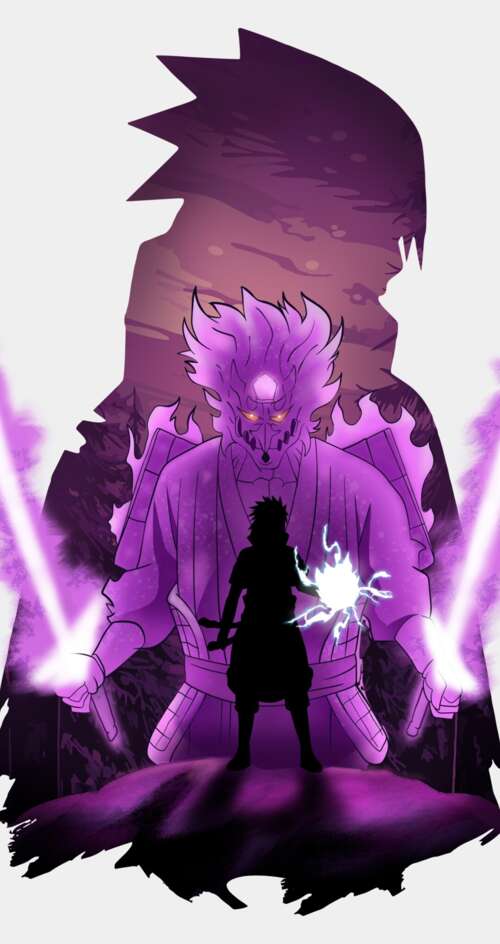 Sasuke Uchiha from Naruto showcasing his purple Susanoo aura on a white background Sharp Aquos C10 mobile wallpaper
