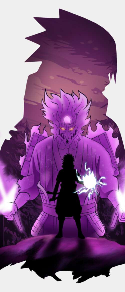 Sasuke Uchiha from Naruto showcasing his purple Susanoo aura on a white background nubia Flip 3 free hd wallpapers