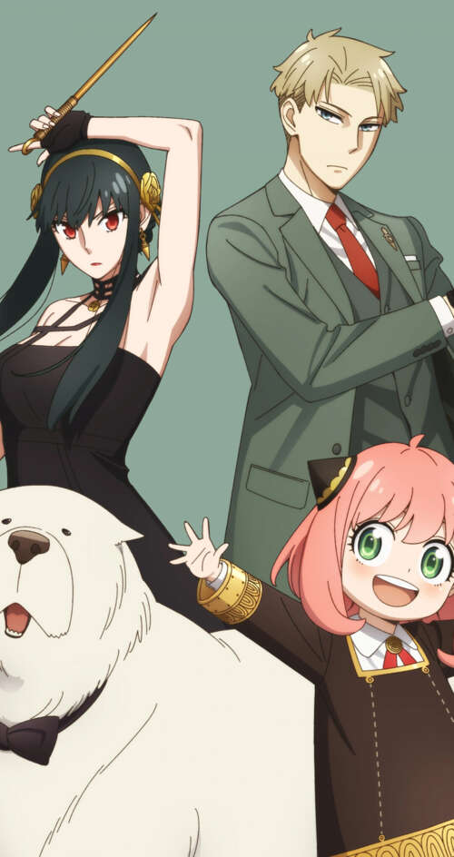 Loid Forger, Anya Forger, and Yor Forger from the anime Spy x Family posing together... wallpaper